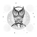 A cosmic owl playing soccer in outer space tattoo design idea