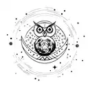 A cosmic owl playing soccer in outer space tattoo design idea