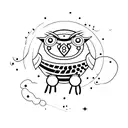 A cosmic owl playing soccer in outer space tattoo design idea