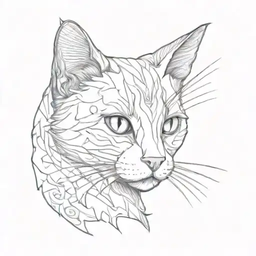 head of tri colored cat in venus planet tattoo design idea