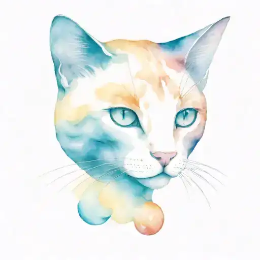 head of tri colored cat and venus planet tattoo design idea