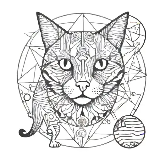 tri colored cat and venus planet tattoo design idea