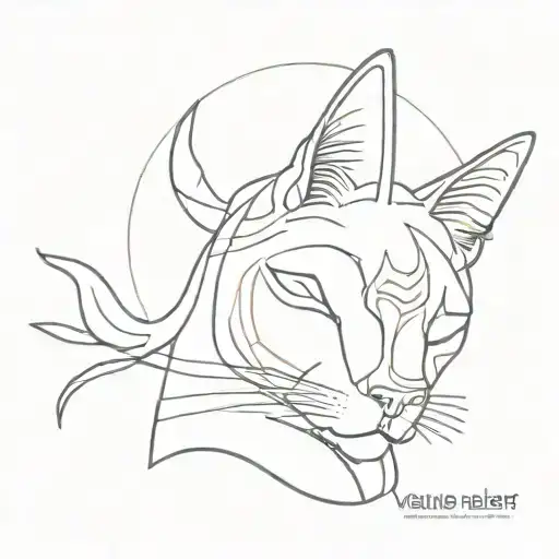 head of tri colored cat in venus planet tattoo design idea