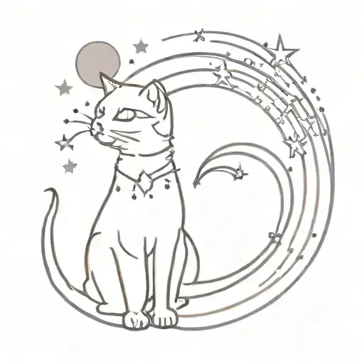 tri colored cat and venus planet tattoo design idea