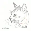 head of tri colored cat in venus planet tattoo design idea