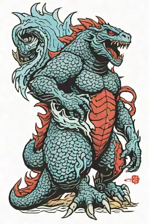 Godzilla Ice Blue Brutal Evil Red Attack Denon Kaiju tattoo design idea