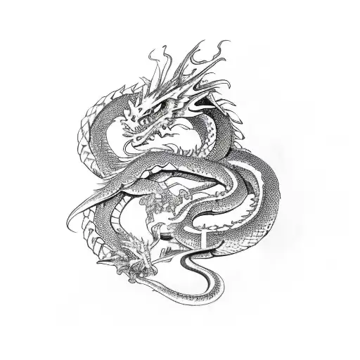 Dragon with snake through hand tattoo design idea