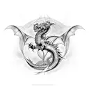 Abstract dragon with anime-inspired elements tattoo design idea