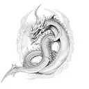 Abstract dragon with anime-inspired elements tattoo design idea