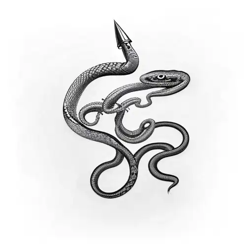snake with dagger down middle tattoo design idea