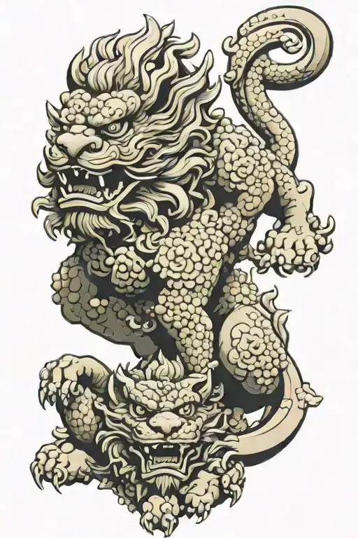 Traditional Japanese Lion (Komainu): Often depicted as guardian statues, these lions are symbolic of protection and stre tattoo design idea