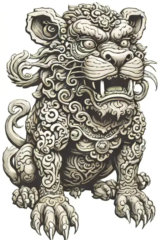 Traditional Japanese Lion (Komainu): Often depicted as guardian statues, these lions are symbolic of protection and stre tattoo design idea