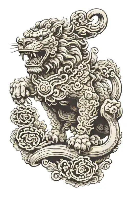 Traditional Japanese Lion (Komainu): Often depicted as guardian statues, these lions are symbolic of protection and stre tattoo design idea