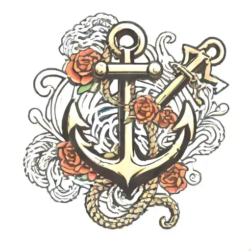 A traditional-style anchor intertwined with motorcycle parts, representing the client's occupation as a seaman and passion for motorcycles tattoo design idea