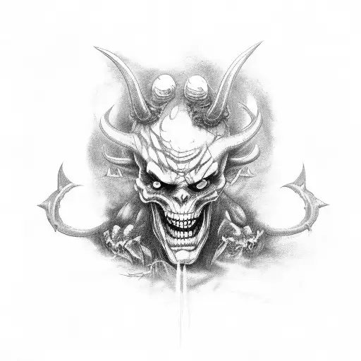 demon, devil, graveyard, graphics, atmosphere tattoo design idea