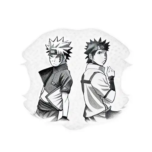A realistic portrait of Naruto and Sasuke showcasing their rivalry tattoo design idea