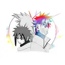 Naruto and Sasuke in an intense battle with vibrant colors tattoo design idea