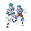 Naruto and Sasuke in an intense battle with vibrant colors tattoo design idea
