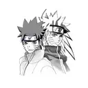 Naruto and Sasuke in an intense battle with vibrant colors tattoo design idea