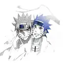 Naruto and Sasuke in an intense battle with vibrant colors tattoo design idea