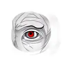 A realistic portrait of Sasuke with his Sharingan eye activated tattoo design idea