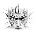 A realistic portrait of Sasuke with his Sharingan eye activated tattoo design idea