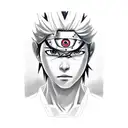 A realistic portrait of Sasuke with his Sharingan eye activated tattoo design idea