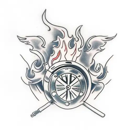 Motorcycle engine with flames tattoo design idea