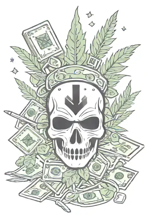 dice, money, movie, fireskull wit money eyes, trap, ski mask, prayer hands, gun, bullets, weed leaf wit smoke,AMC letter tattoo design idea
