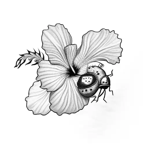 Hibiscus with ladybug tattoo design idea