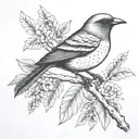 an Hawaiian Elepaio bird sitting on a sandalwood branch  tattoo design idea