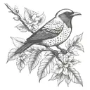an Hawaiian Elepaio bird sitting on a sandalwood branch  tattoo design idea