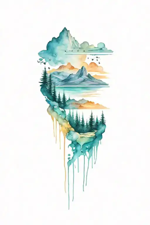 space sky mountains beach underwater tattoo design idea