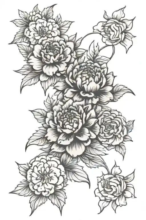 carnations and dahlia flowers intertwined tattoo design idea