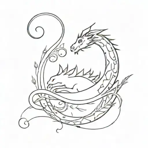A minimalist tattoo of a sleeping dragon surrounded by musical notes, reflecting the client's love for dragons and music tattoo design idea