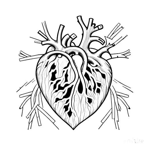 human heart made up of broken pieces of driftwood that been eroded over time and then put back together shoddily tattoo design idea