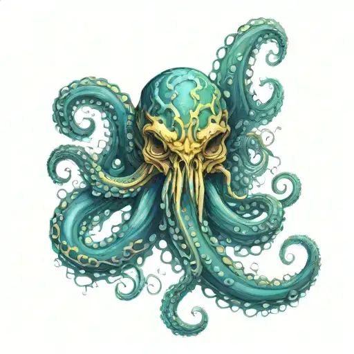 kraken with skull tattoo design idea