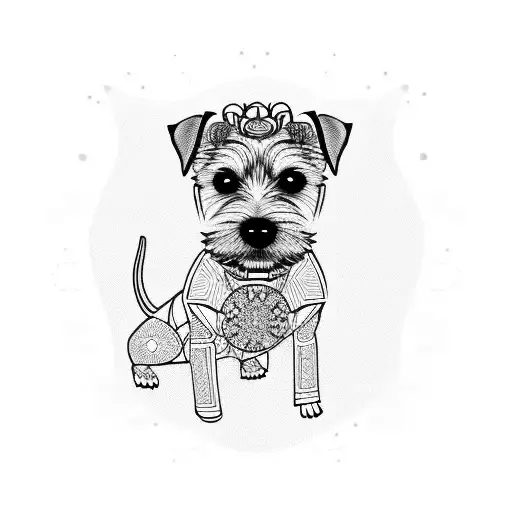 border terrier dog with curly tail full body outline  tattoo design idea