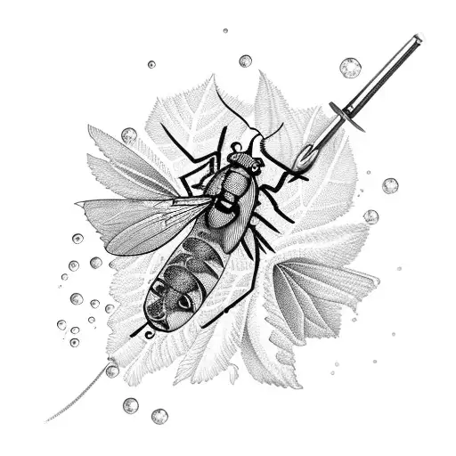 A fly fishing lure made of marijuana leaves tattoo design idea