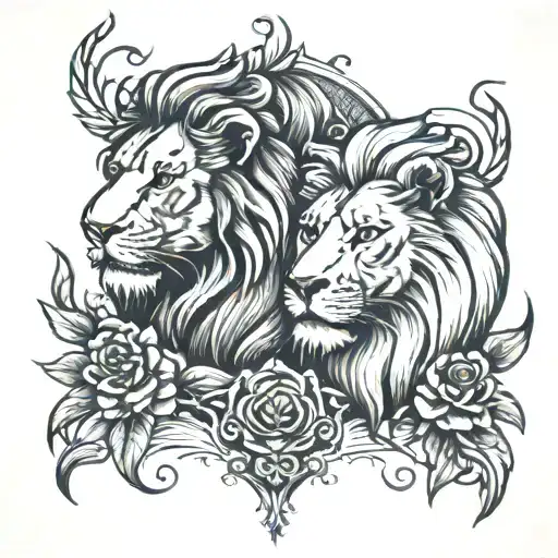 lions and love tattoo design idea