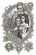 cartoon  Beetlejuice and Lydia wedding scene tattoo design idea