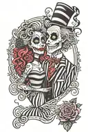 cartoon  Beetlejuice and Lydia wedding scene tattoo design idea