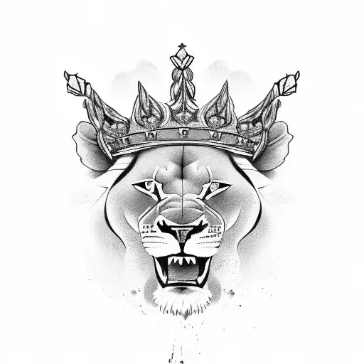 lioness woth crown and flowers  tattoo design idea