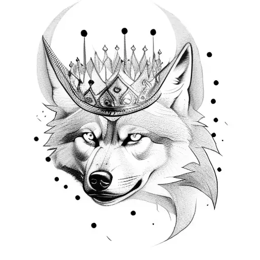 angry alpha wolf wearing a crown tattoo design idea