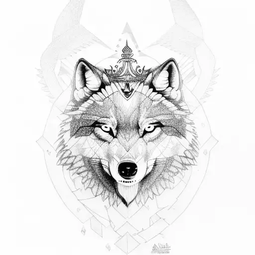 alpha wolf with crown tattoo design idea