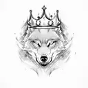 angry alpha wolf wearing a crown tattoo design idea