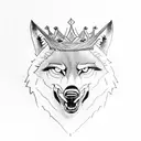 angry alpha wolf wearing a crown tattoo design idea