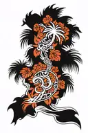 palm tree and OM symbol and ocean wave and some flowers tattoo design idea