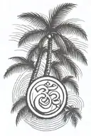 super simple palm tree and OM symbol and wave not clusterd, needs to spread out tattoo design idea