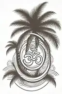 super simple palm tree and OM symbol and wave not clusterd, needs to spread out tattoo design idea